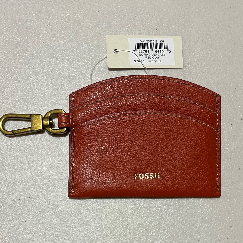 Fossil Red Clay Card Holder with Gold Clip